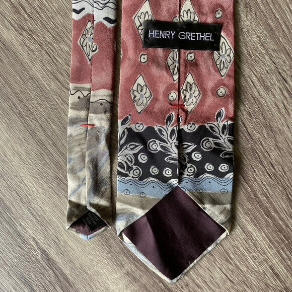 Henry Grethel Men's Pen & Ink Watercolor Art Floral Multicolor 100% SILK Necktie - Picture 7 of 9